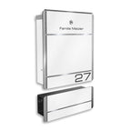 Metzler Briefkasten Weiß Edelstahl V4A Gravur + Zeitungsfach optional | 01