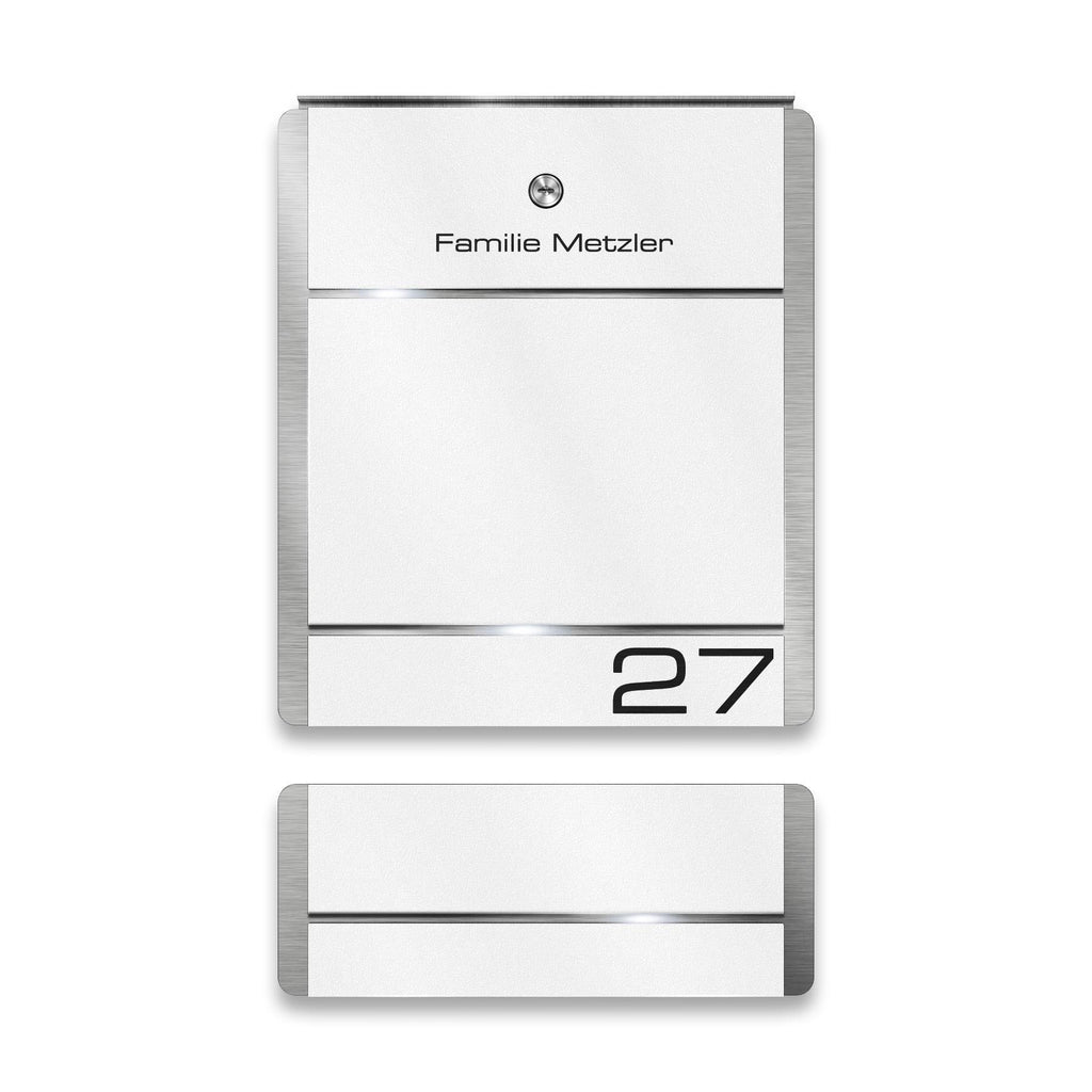 Metzler Briefkasten Weiß Edelstahl V4A Gravur + Zeitungsfach optional | 01