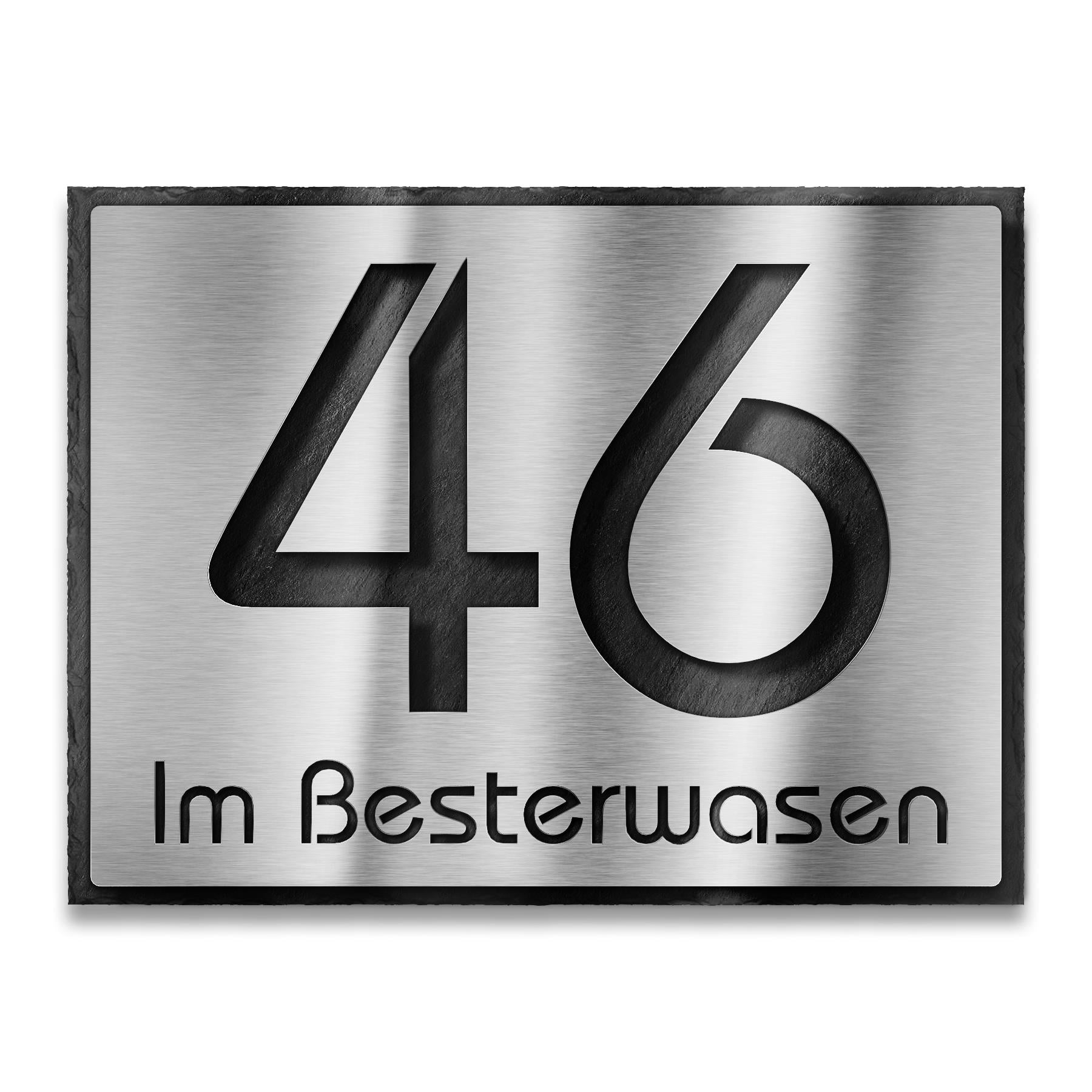 Hausnummernschild aus Schiefer & Edelstahl mit Lasergravur