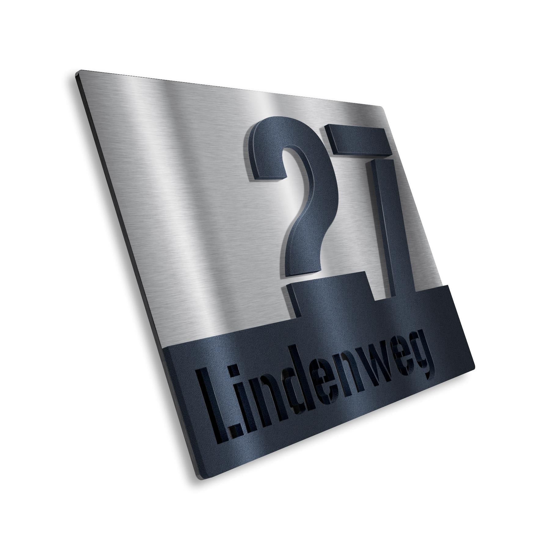 Hausnummernschild aus Edelstahl mit Straßennamen