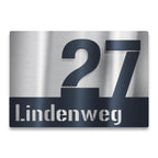 Hausnummernschild aus Edelstahl mit Straßennamen