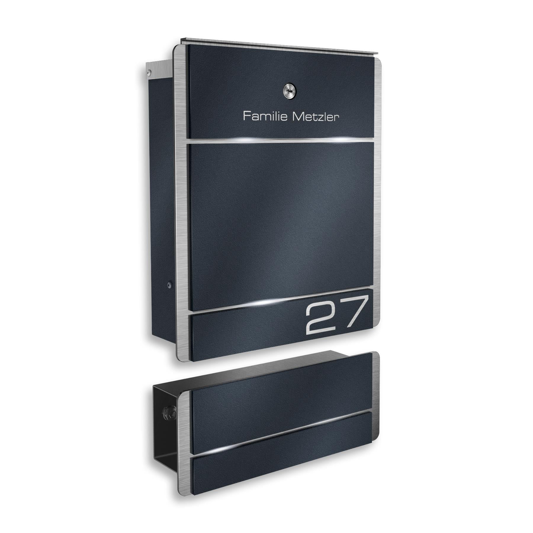 Metzler Briefkasten Standfuß Anthrazit Gravur + Zeitungsfach optional | 01