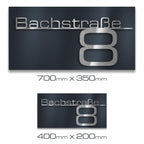 Hausnummernschild mit Schriftzug aus Edelstahl in Anthrazit