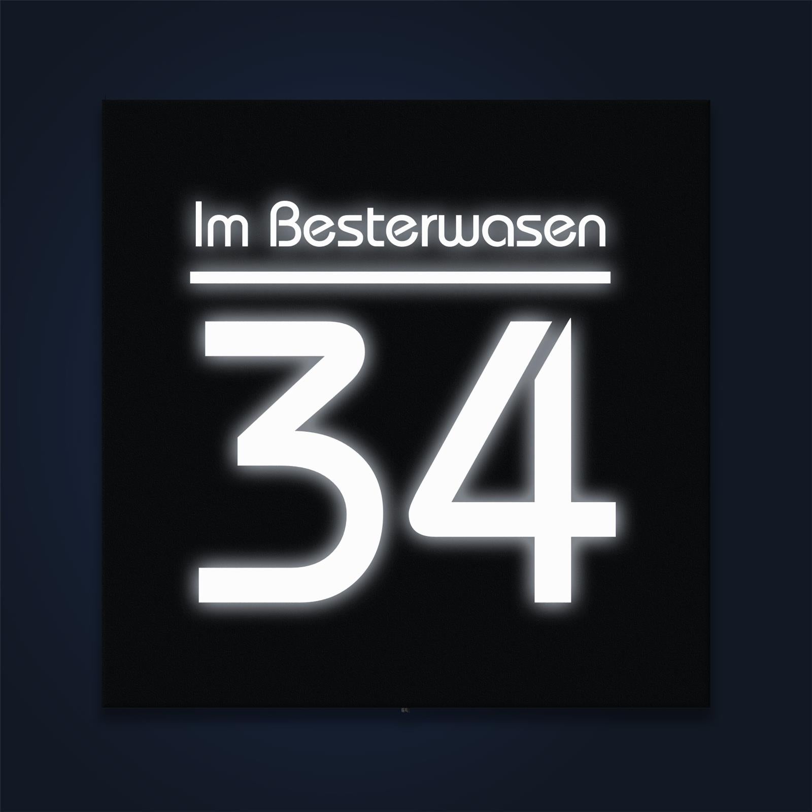 LED-Hausnummernschild in Anthrazit mit Straße