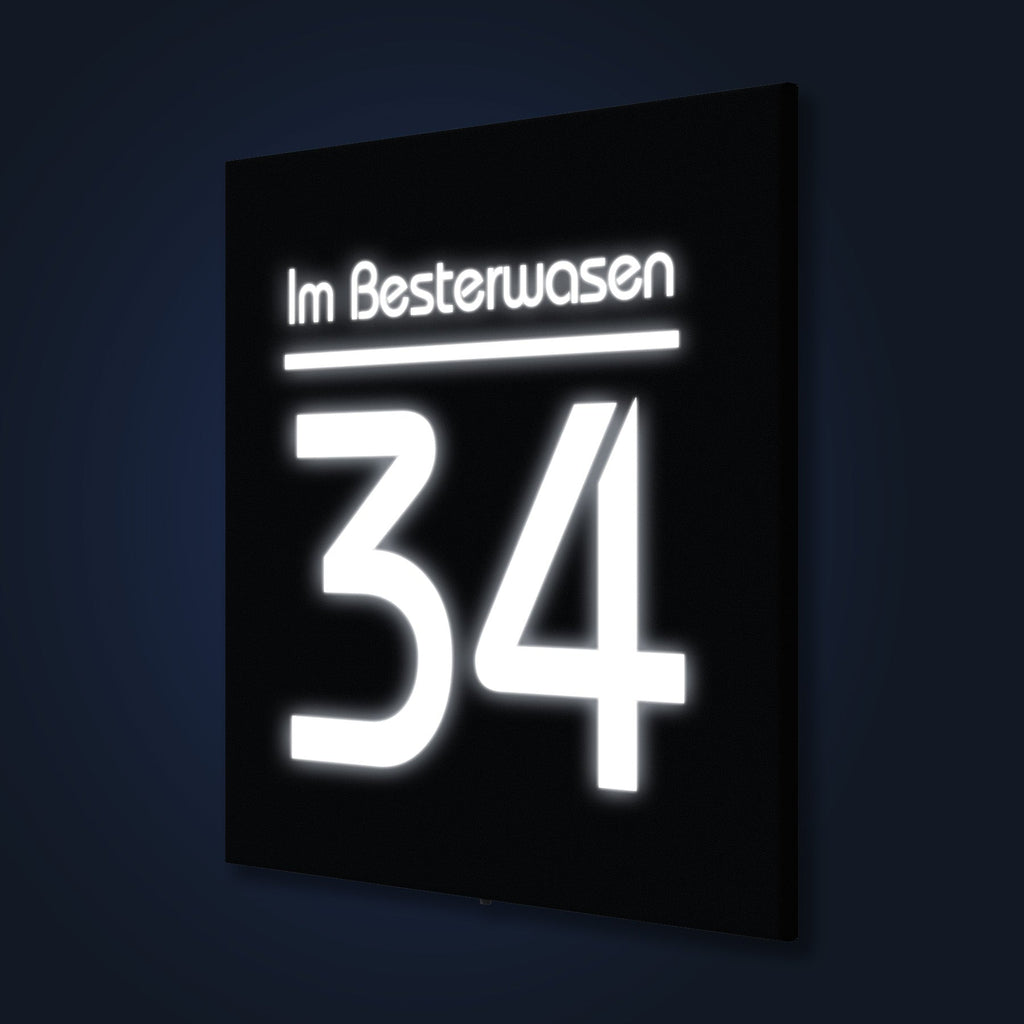 LED-Hausnummernschild in Anthrazit mit Straße