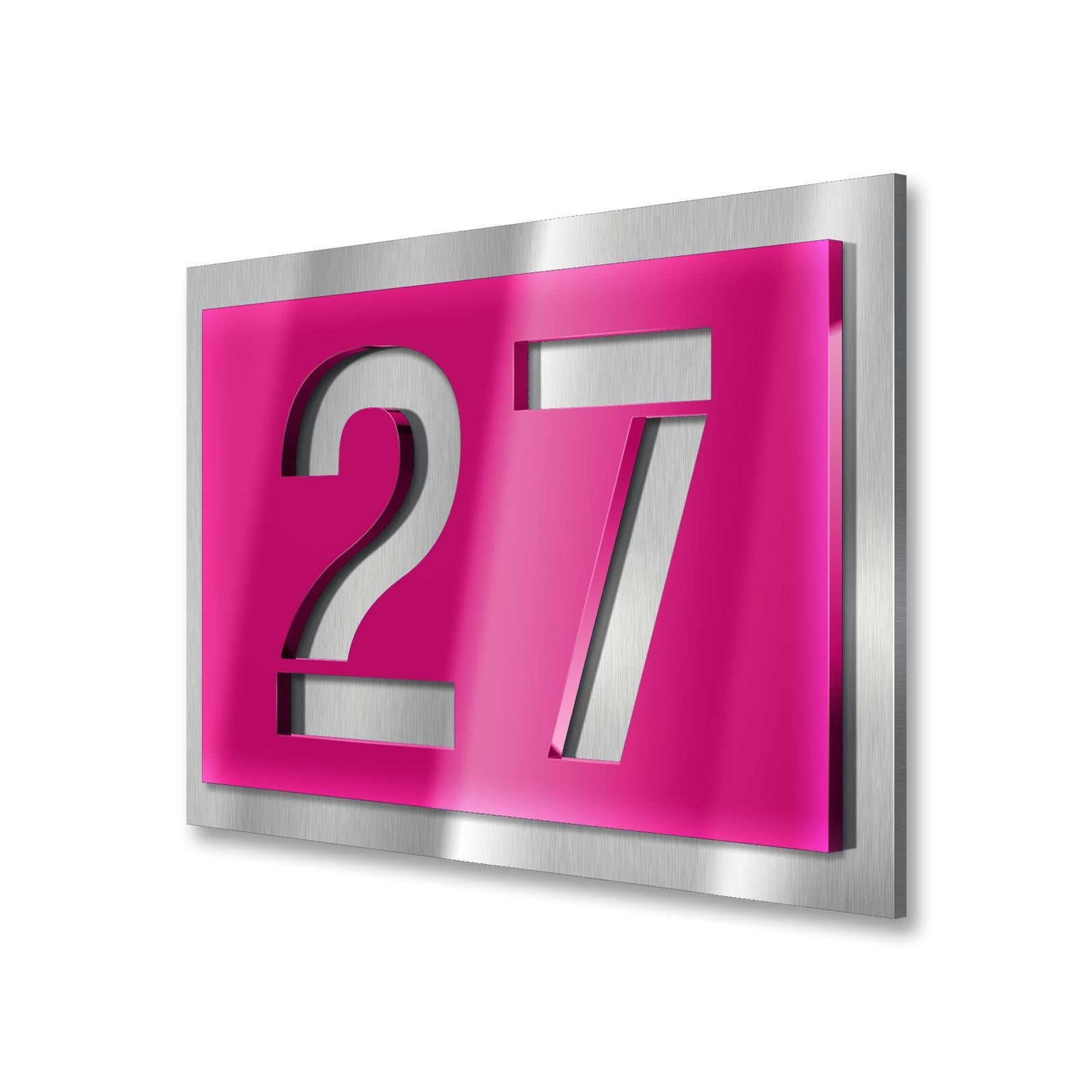 Hausnummernschild aus Edelstahl in Pink