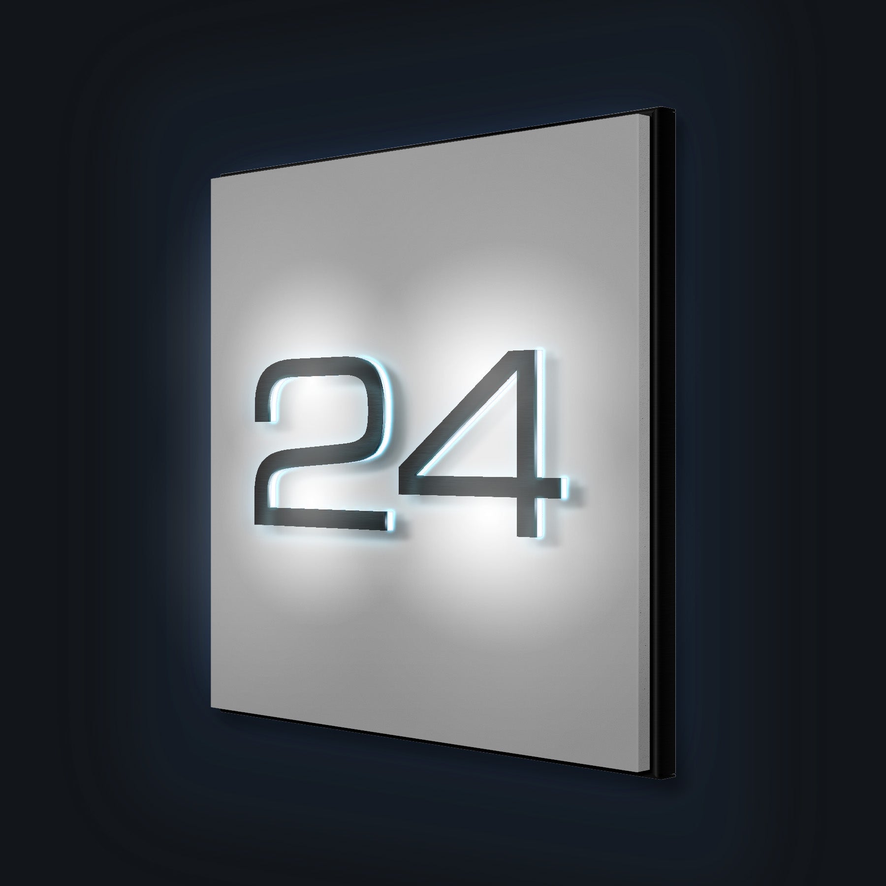 LED-beleuchtetes Hausnummernschild aus Edelstahl in Schneeweiß