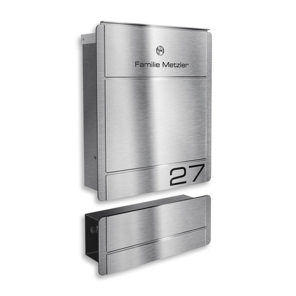Metzler Briefkasten Edelstahl V4A Gravur + Zeitungsfach optional | 01