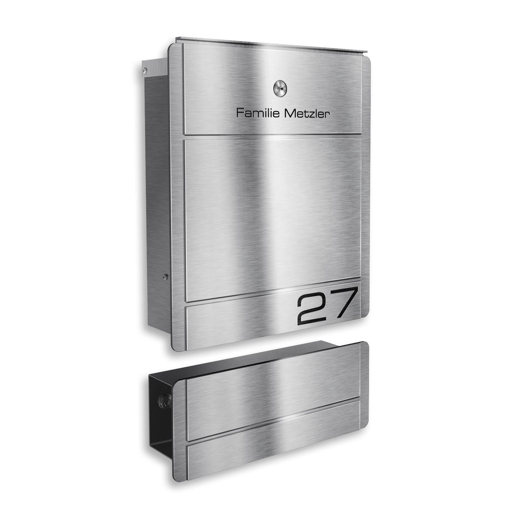 Metzler Briefkasten Edelstahl V4A Gravur + Zeitungsfach optional | 01