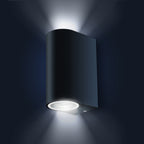 Wandleuchte - Außenleuchte - Up + Downlight halbrund - Fassadenleuchte - IP44 - 230V - pulverbeschichtet Anthrazit RAL7016