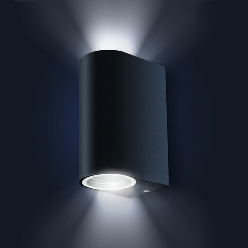 Wandleuchte - Außenleuchte - Up + Downlight halbrund - Fassadenleuchte - IP44 - 230V - pulverbeschichtet Anthrazit RAL7016