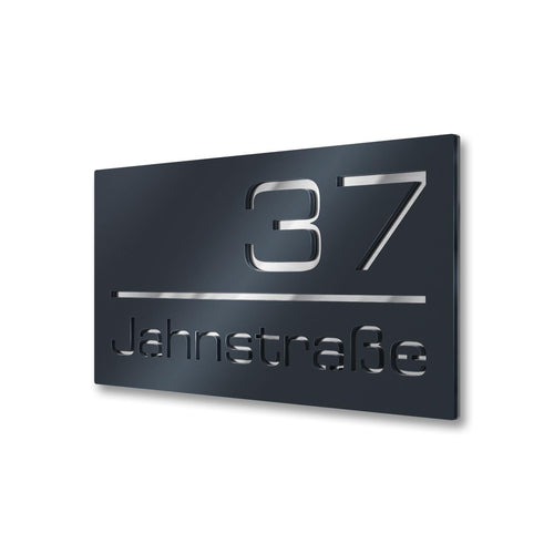 3D-Hausnummernschild aus Edelstahl in Anthrazit