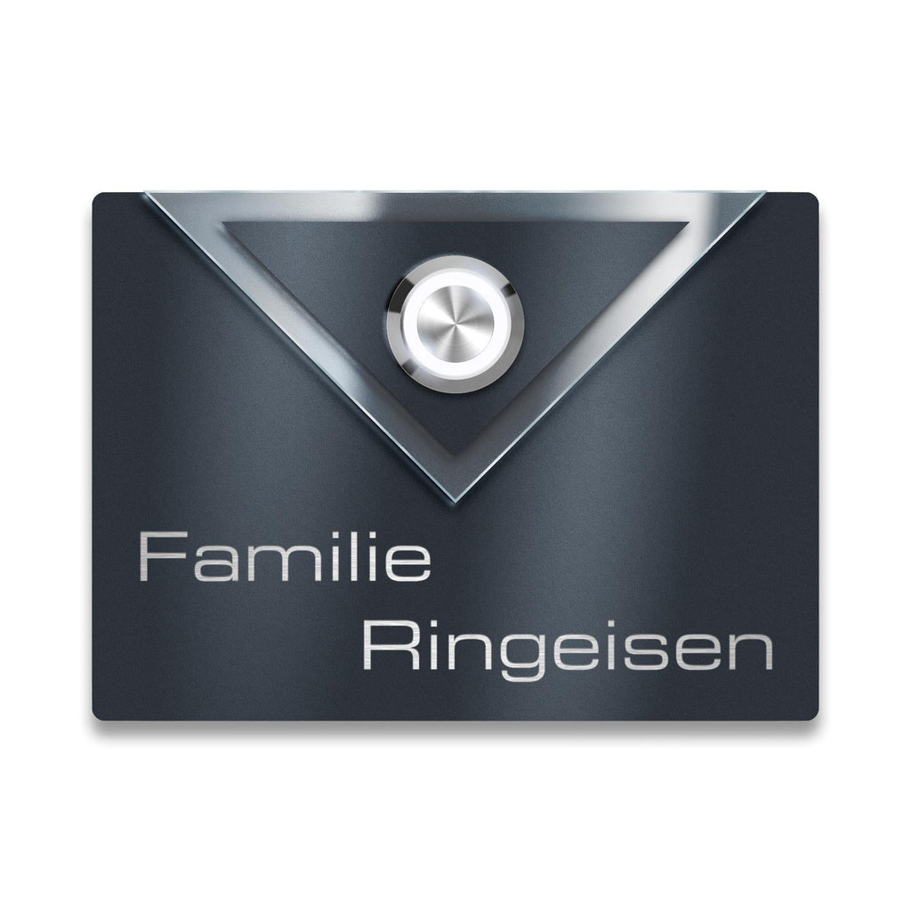 Metzler Design Klingelschild Anthrazit Gravur + LED-Drucktaster | Velora