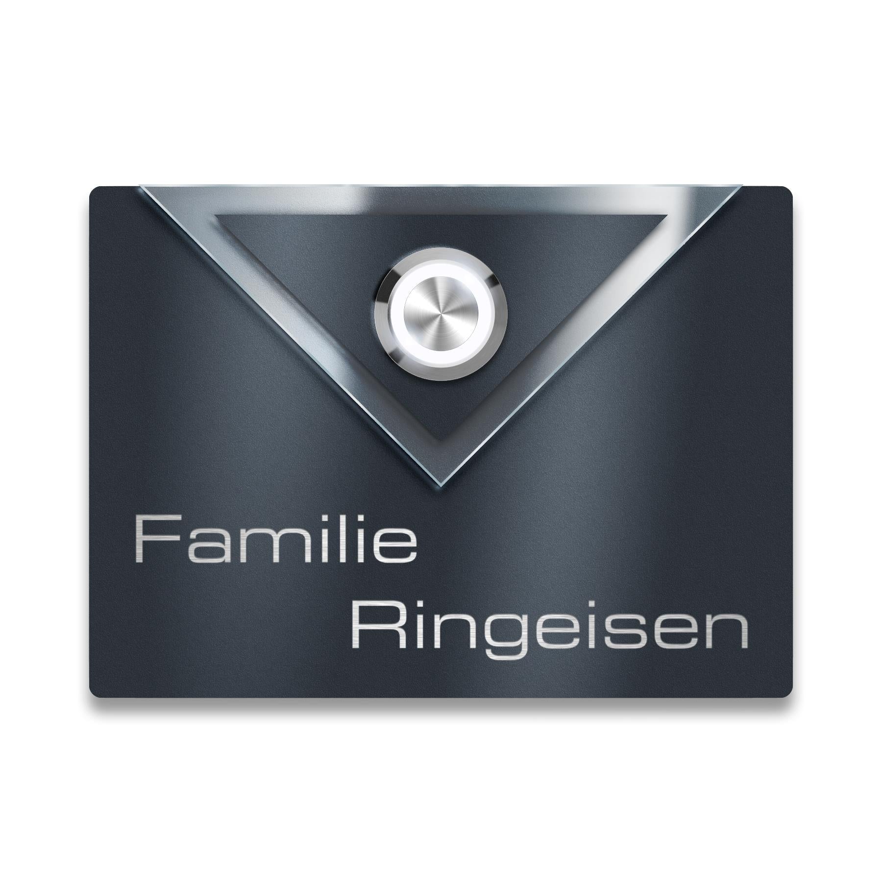 Metzler Design Klingelschild Anthrazit Gravur + LED-Drucktaster | Velora
