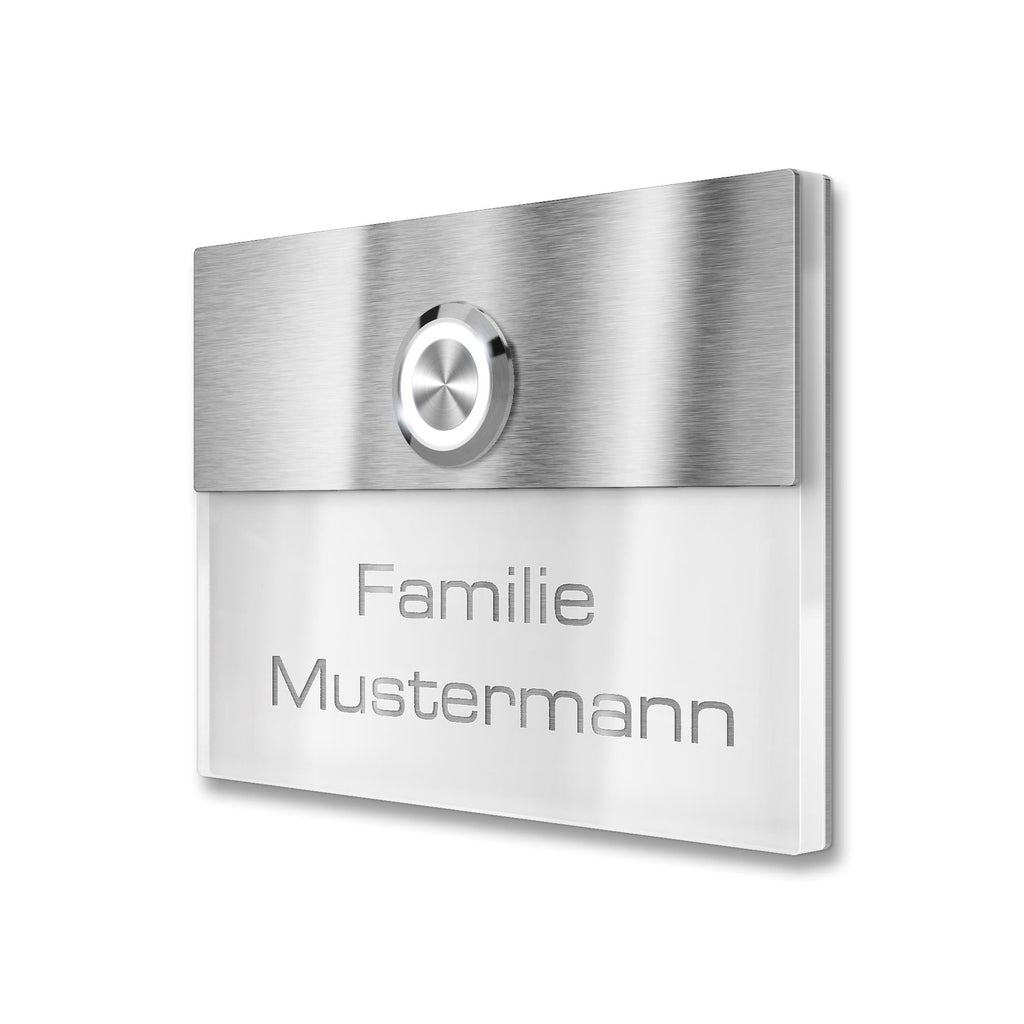 Metzler Türklingel Edelstahl Weiß Lasergravur + LED-Taster | Sena