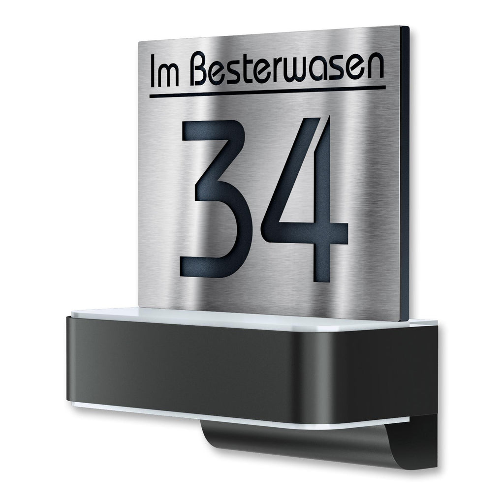 LED-Hausnummernschild von Steinel | L820 | Anthrazit und Edelstahl | Sensor & Bluetooth