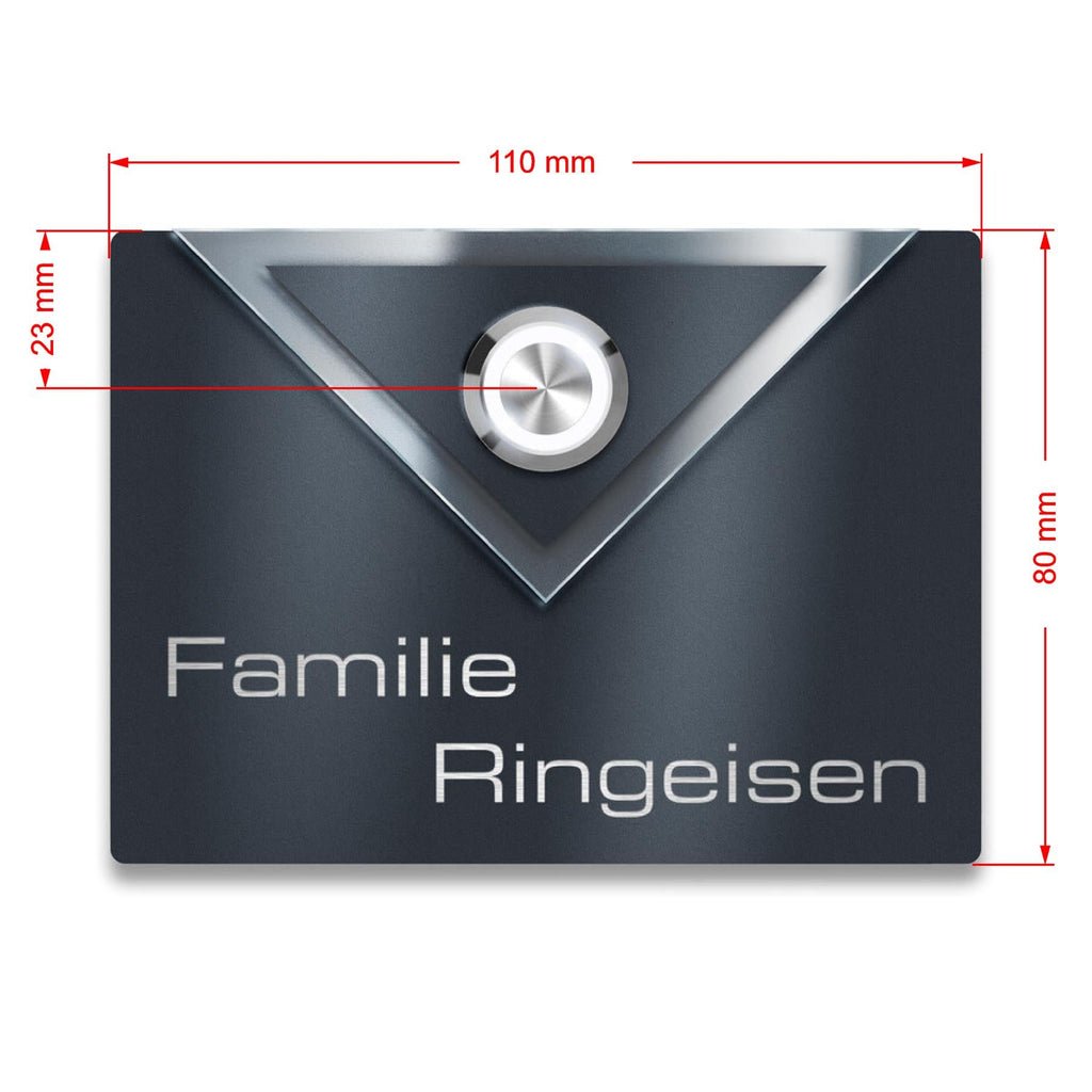 Metzler Design Klingelschild mit Gravur + LED-Drucktaster optional | Velora