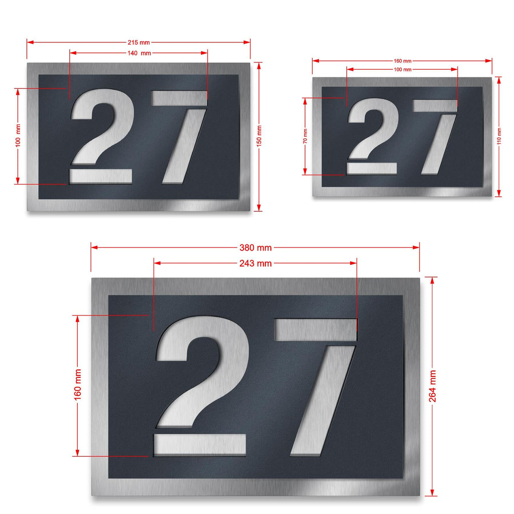 Metzler Hausnummernschild aus Edelstahl Anthrazitgrau RAL 7016