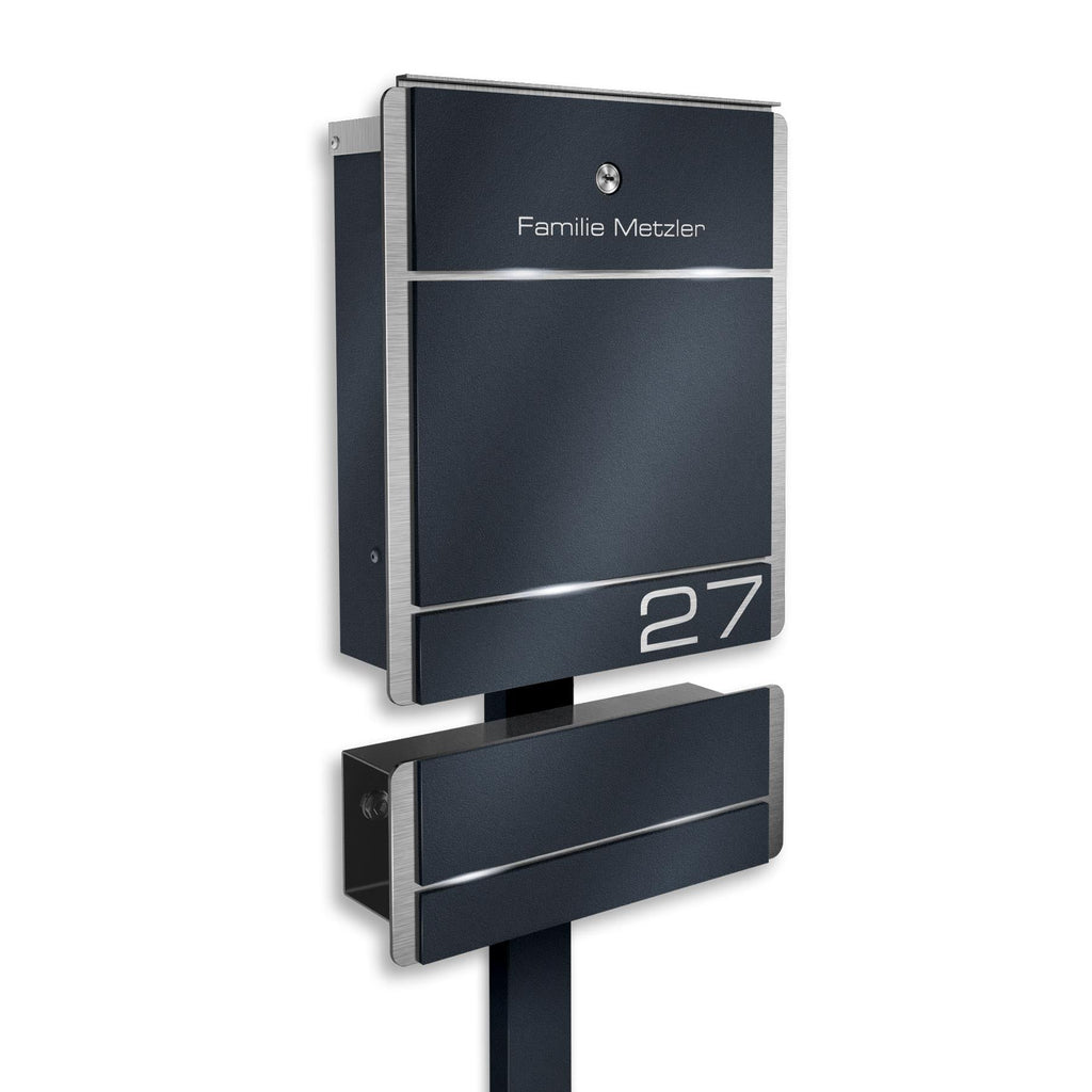 Metzler Briefkasten Standfuß Anthrazit Gravur + Zeitungsfach optional | 01