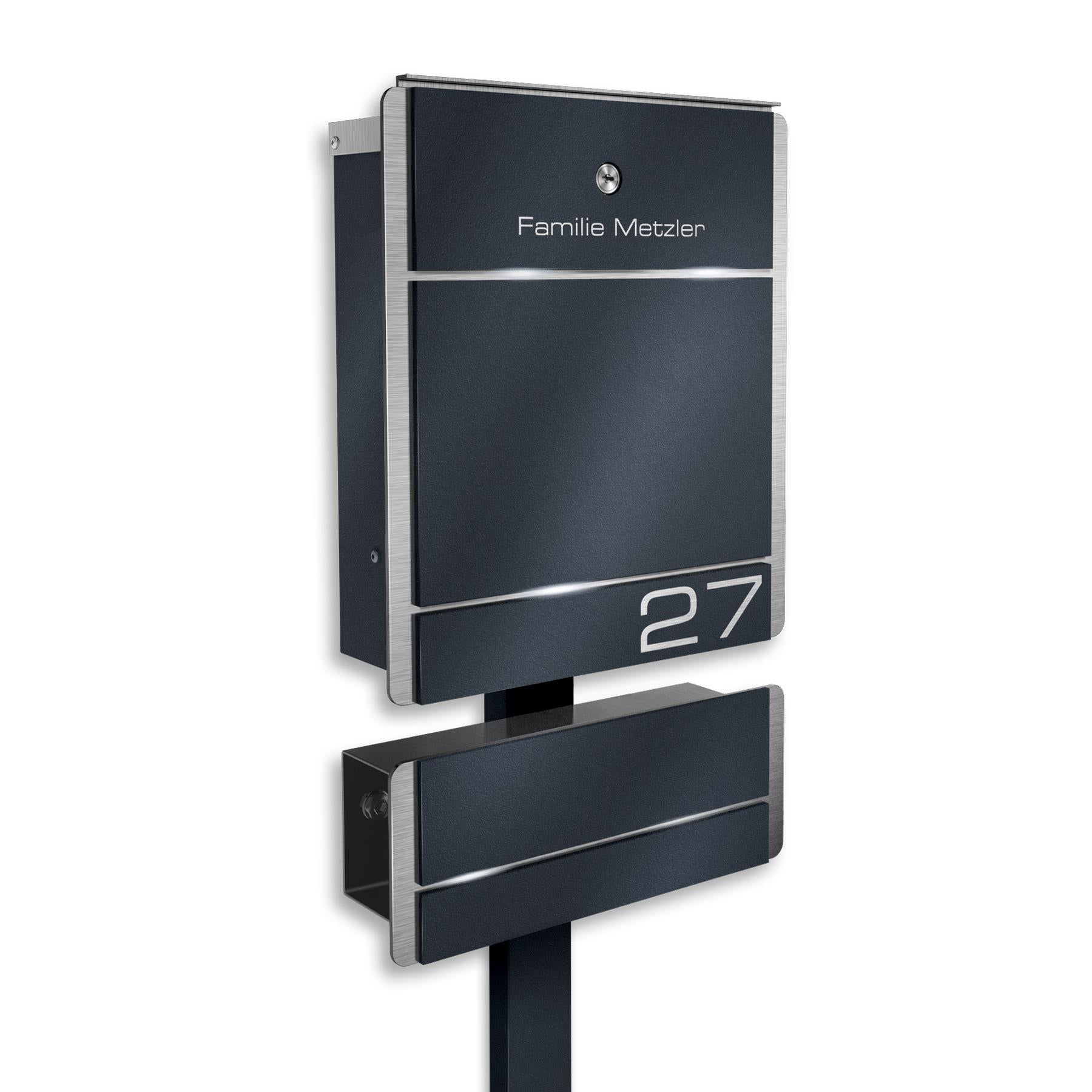 Metzler Briefkasten Standfuß Anthrazit Gravur + Zeitungsfach optional | 01