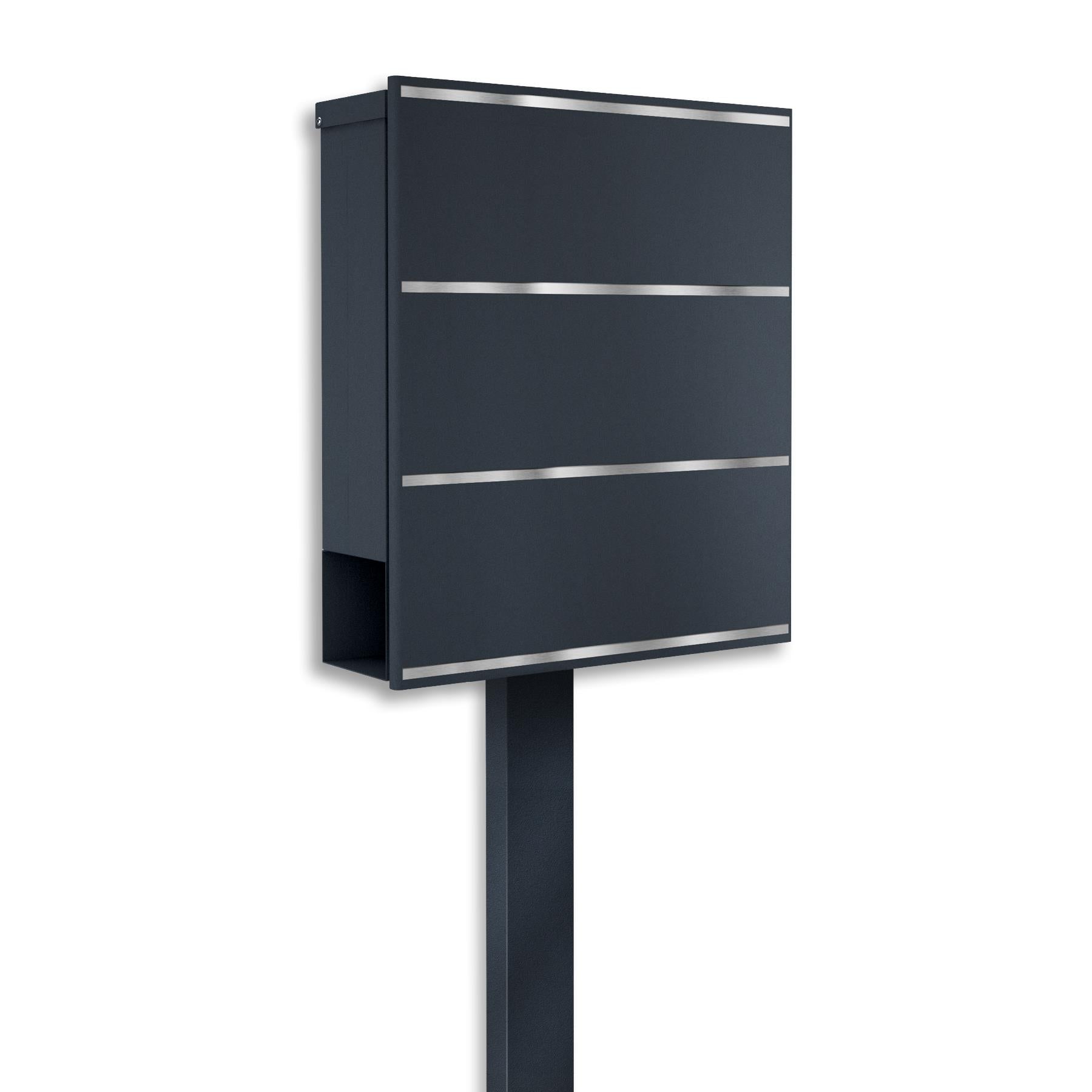 Metzler Standbriefkasten freistehend | Anthrazit RAL7016 | Edelstahl Applikation | Lepo 3