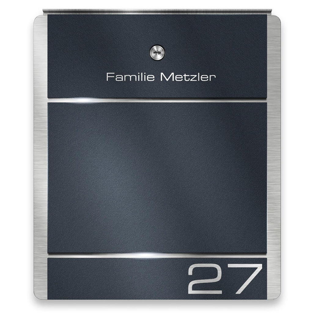 Metzler Briefkasten Standfuß Anthrazit Gravur + Zeitungsfach optional | 01