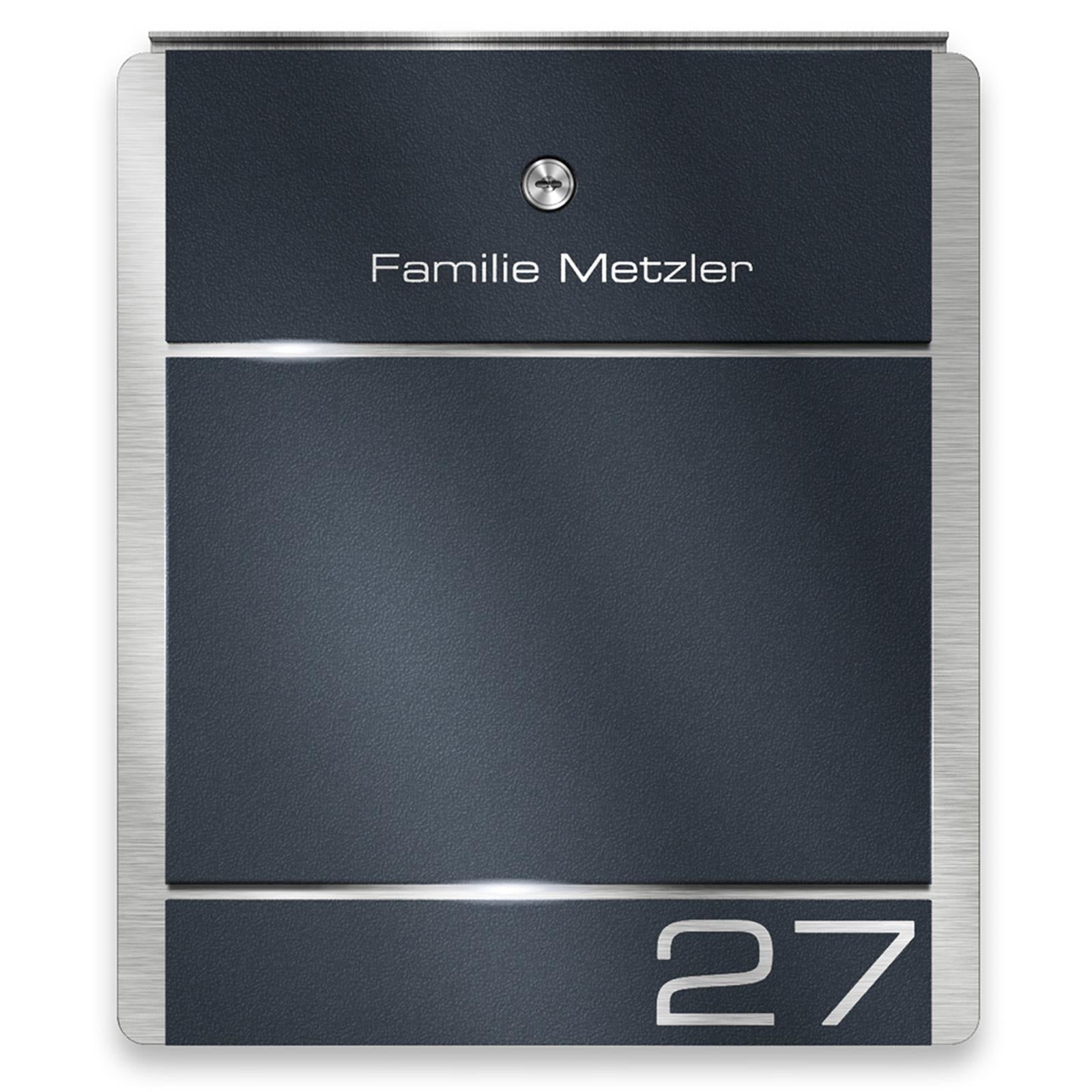 Metzler Briefkasten Standfuß Anthrazit Gravur + Zeitungsfach optional | 01