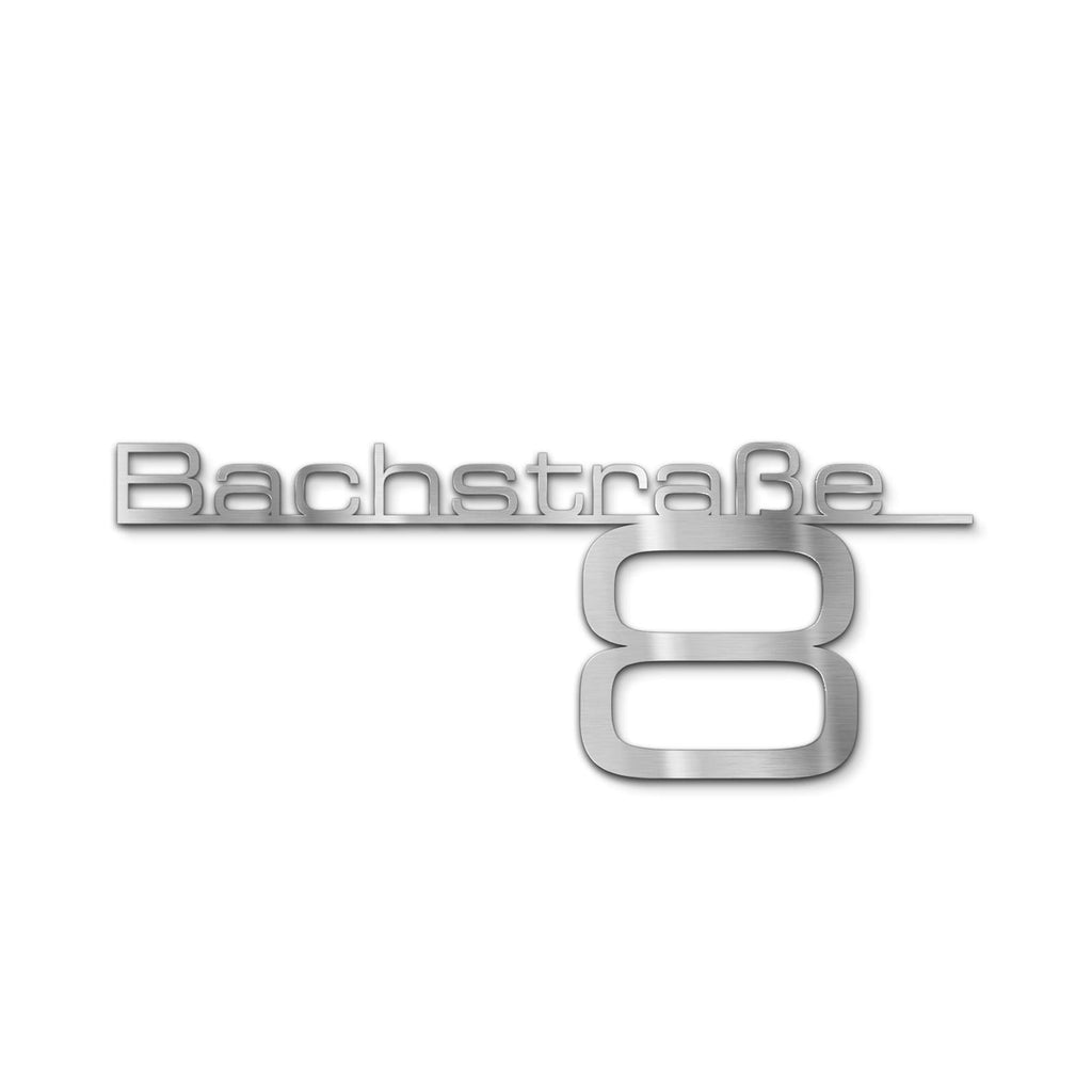 Schriftzug mit Straße & Hausnummer aus Edelstahl