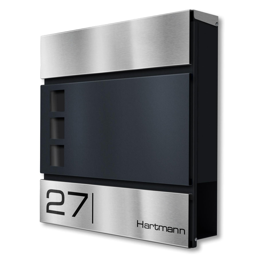 Metzler Standbriefkasten Modell Cube mit Edelstahl Leiste und Edelstahl Deckel