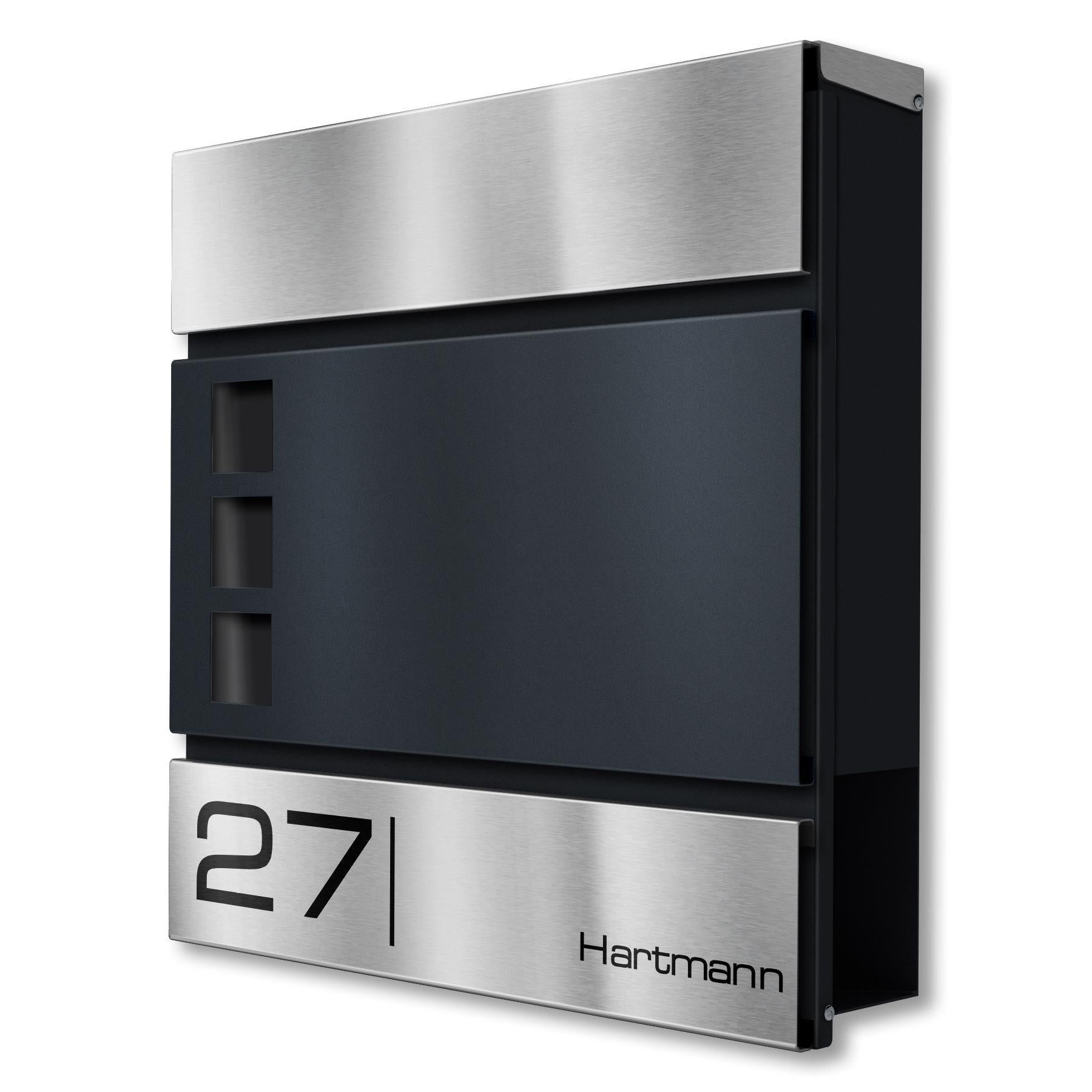Metzler Standbriefkasten Modell Cube mit Edelstahl Leiste und Edelstahl Deckel