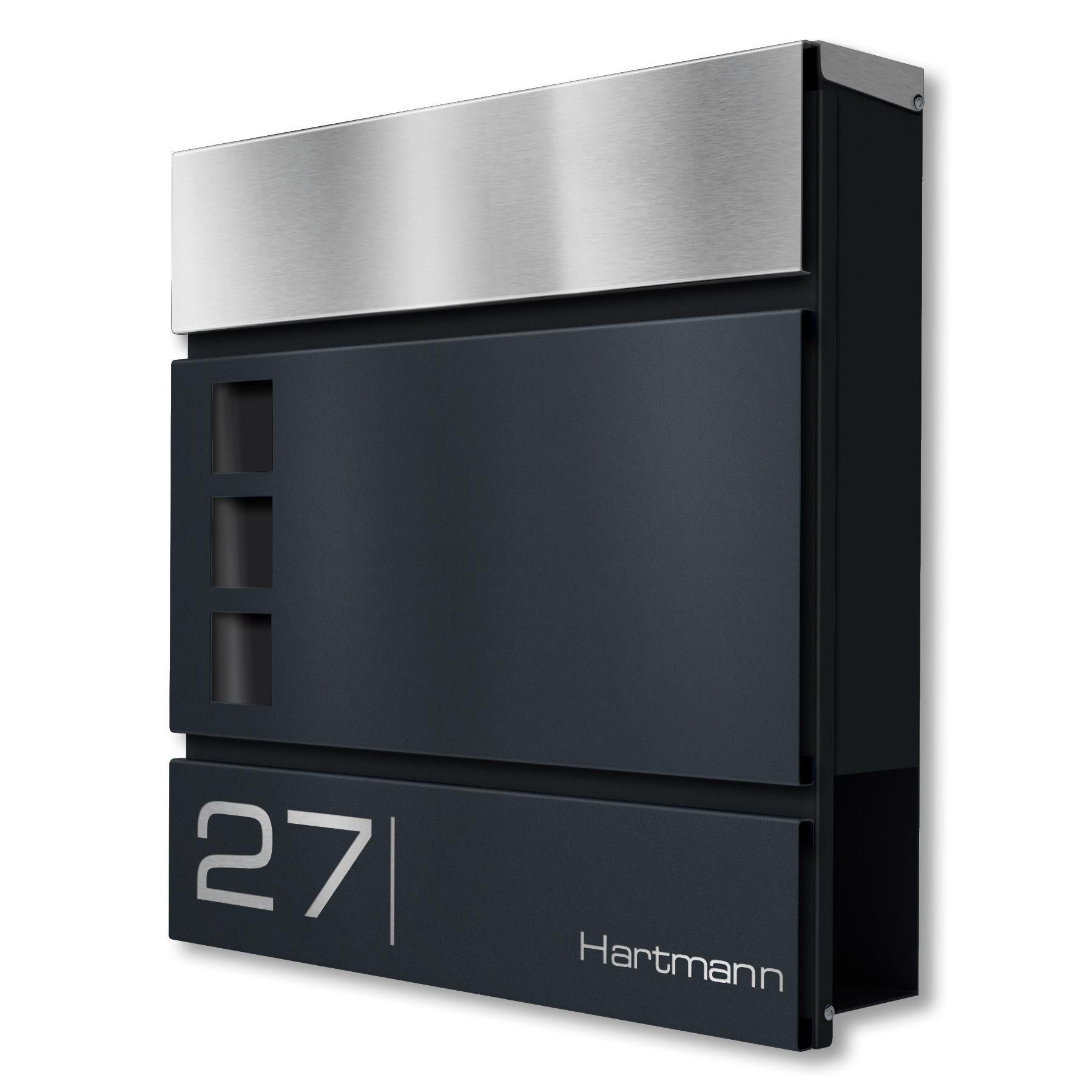 Metzler Standbriefkasten Modell Cube mit Gravur und Edelstahl Deckel