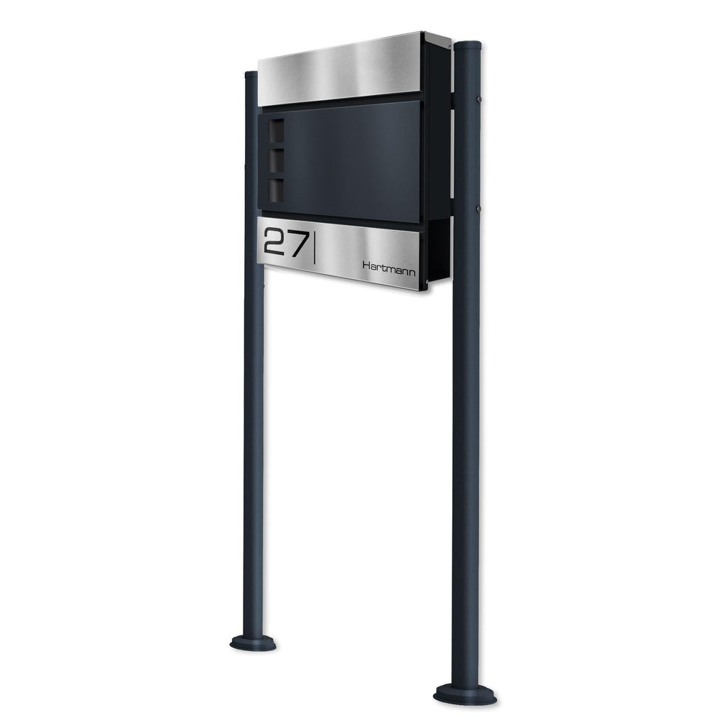 Metzler Standbriefkasten Modell Cube mit Edelstahl Leiste und Edelstahl Deckel