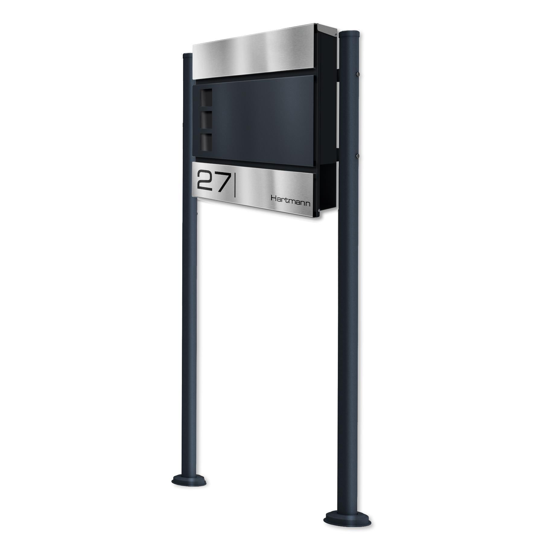 Metzler Standbriefkasten Modell Cube mit Edelstahl Leiste und Edelstahl Deckel