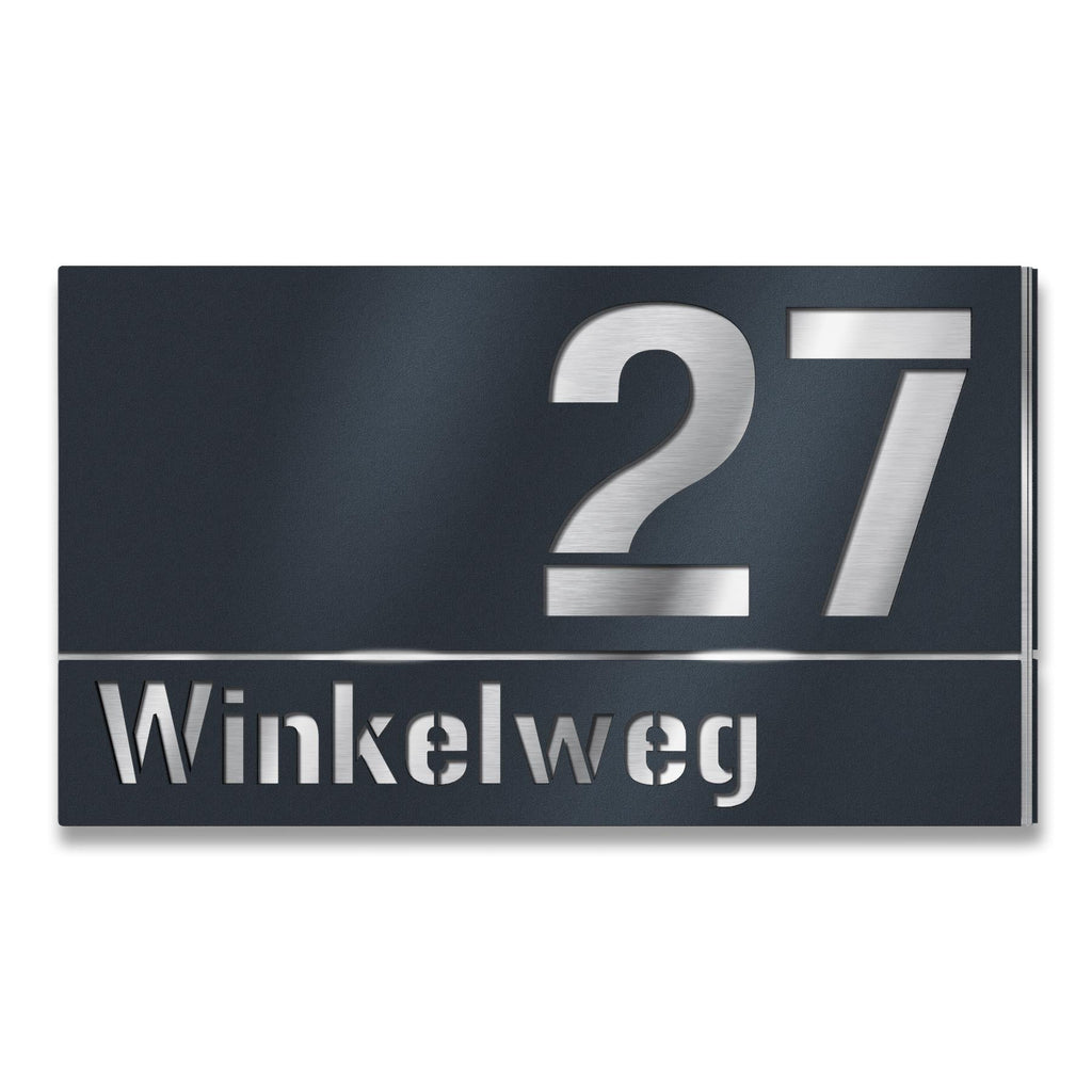 Hausnummernschild aus Edelstahl für Eckmontage rechts