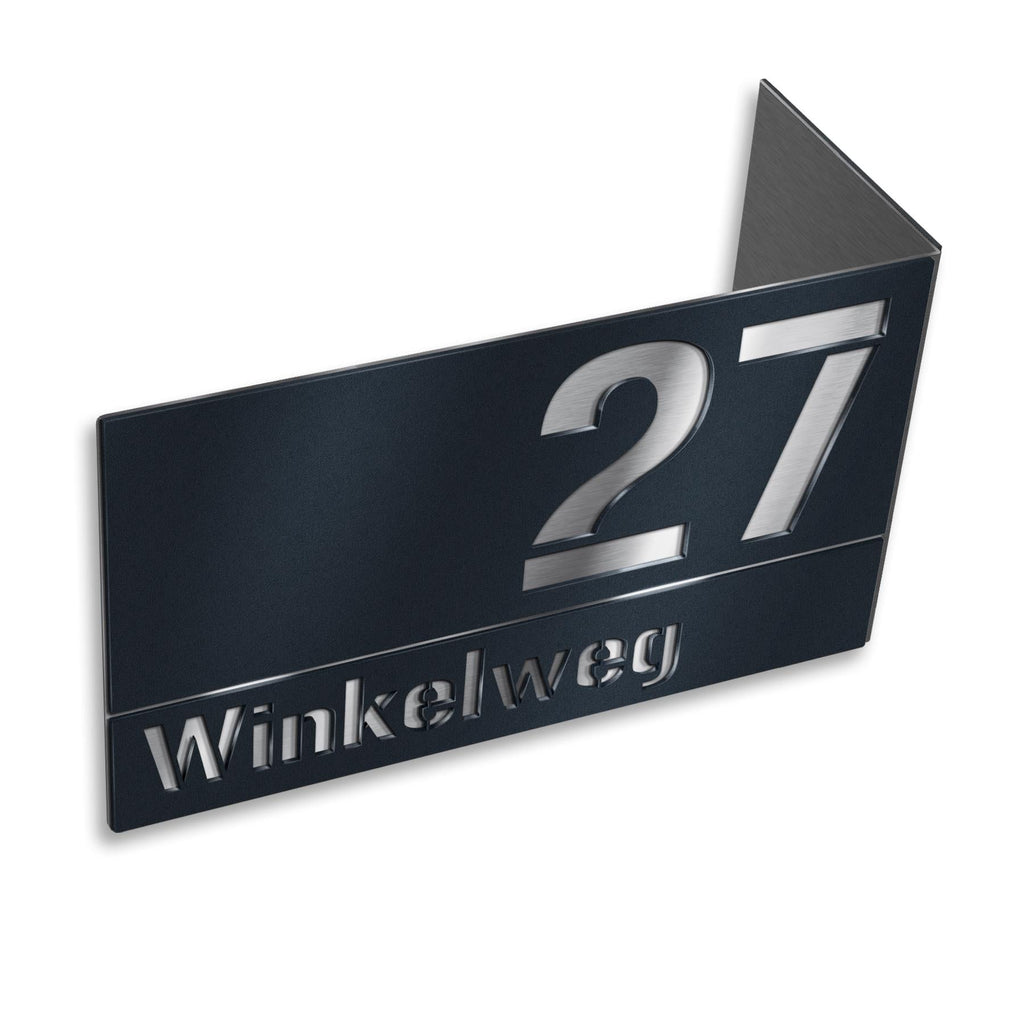 Hausnummernschild aus Edelstahl für Eckmontage rechts