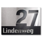 Hausnummernschild aus Edelstahl mit Straßennamen