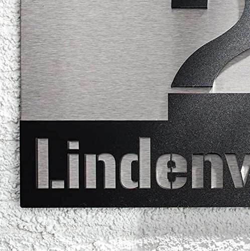 Hausnummernschild aus Edelstahl mit Straßennamen