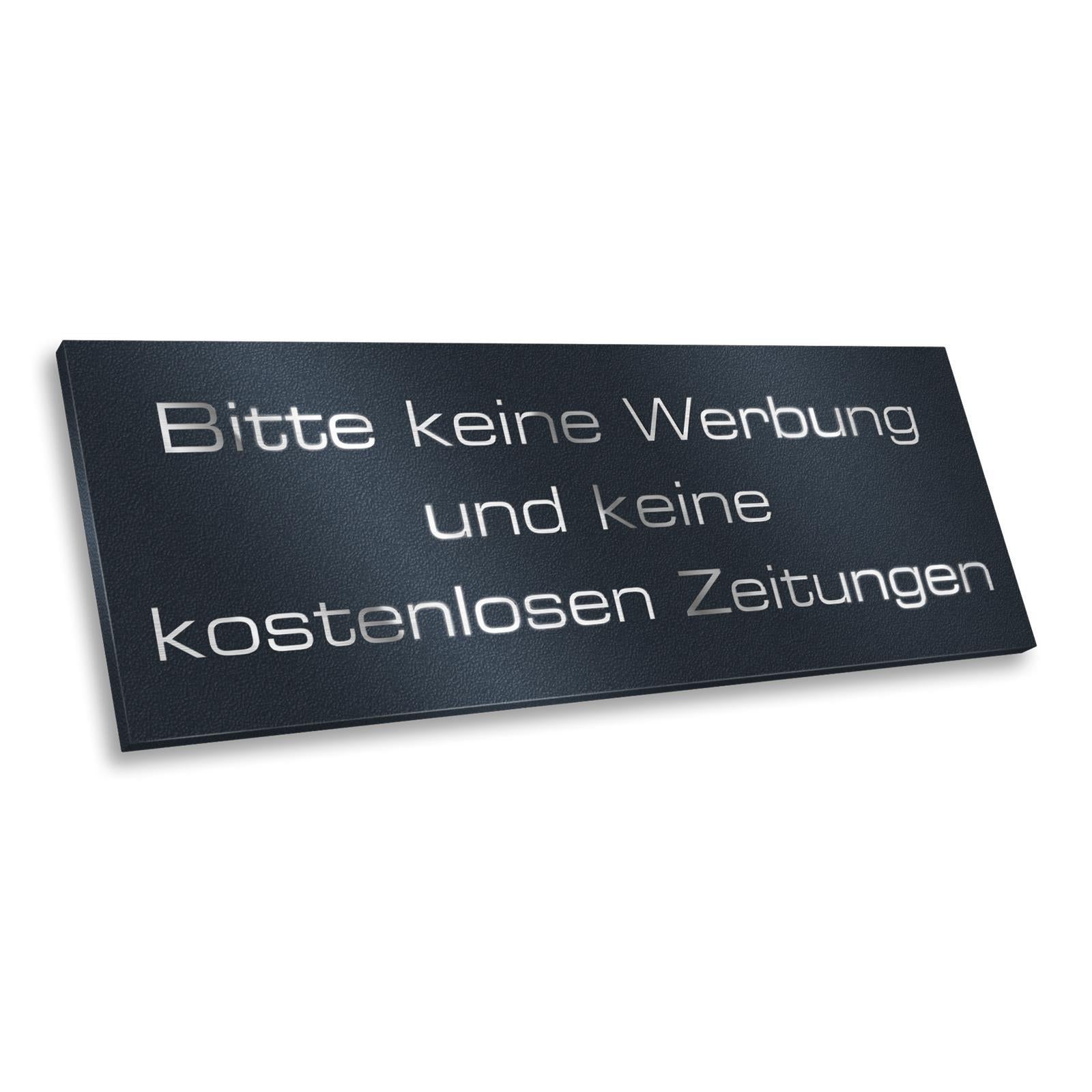 Briefkastenschild - Bitte keine Werbung - aus Edelstahl