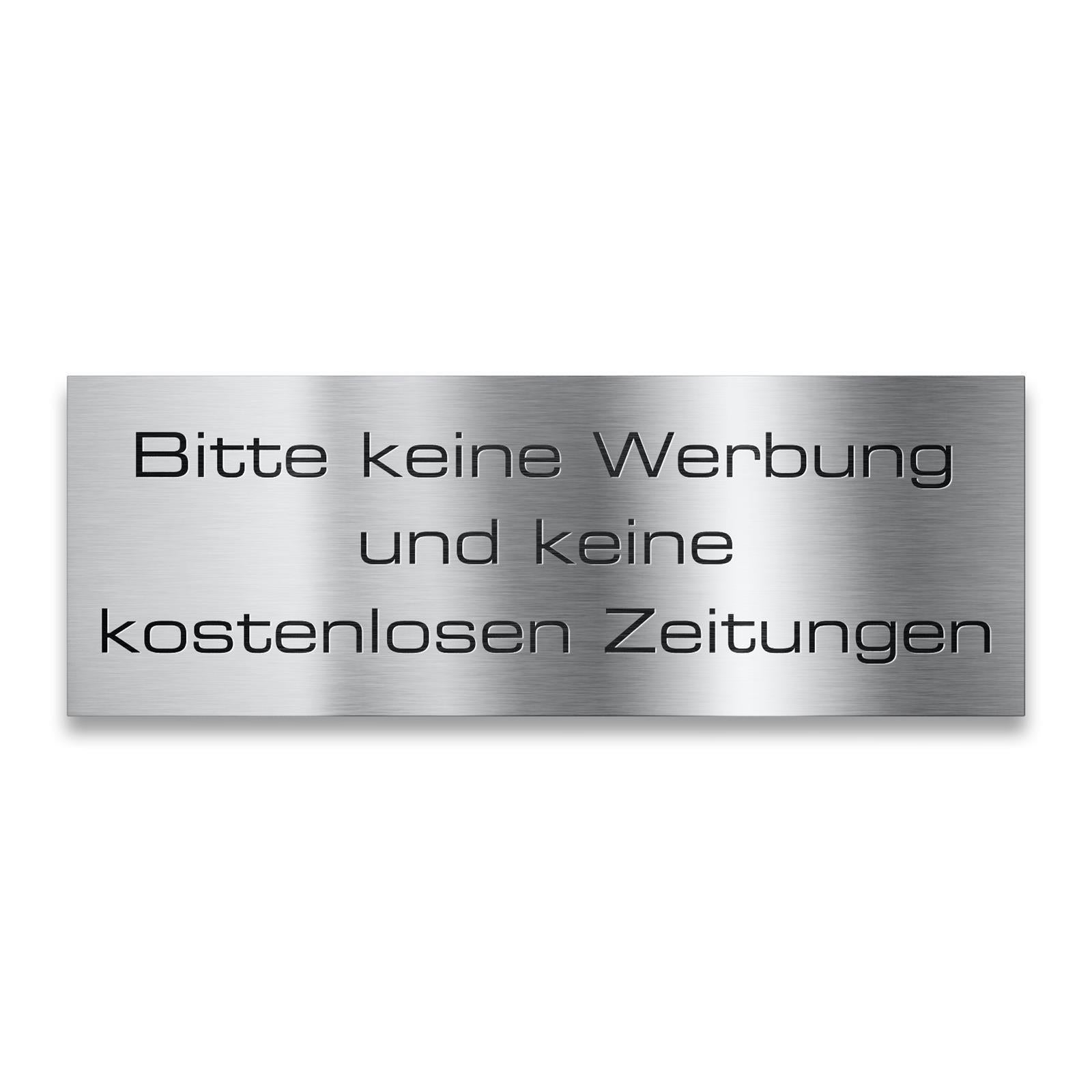 Briefkastenschild - Bitte keine Werbung - aus Edelstahl