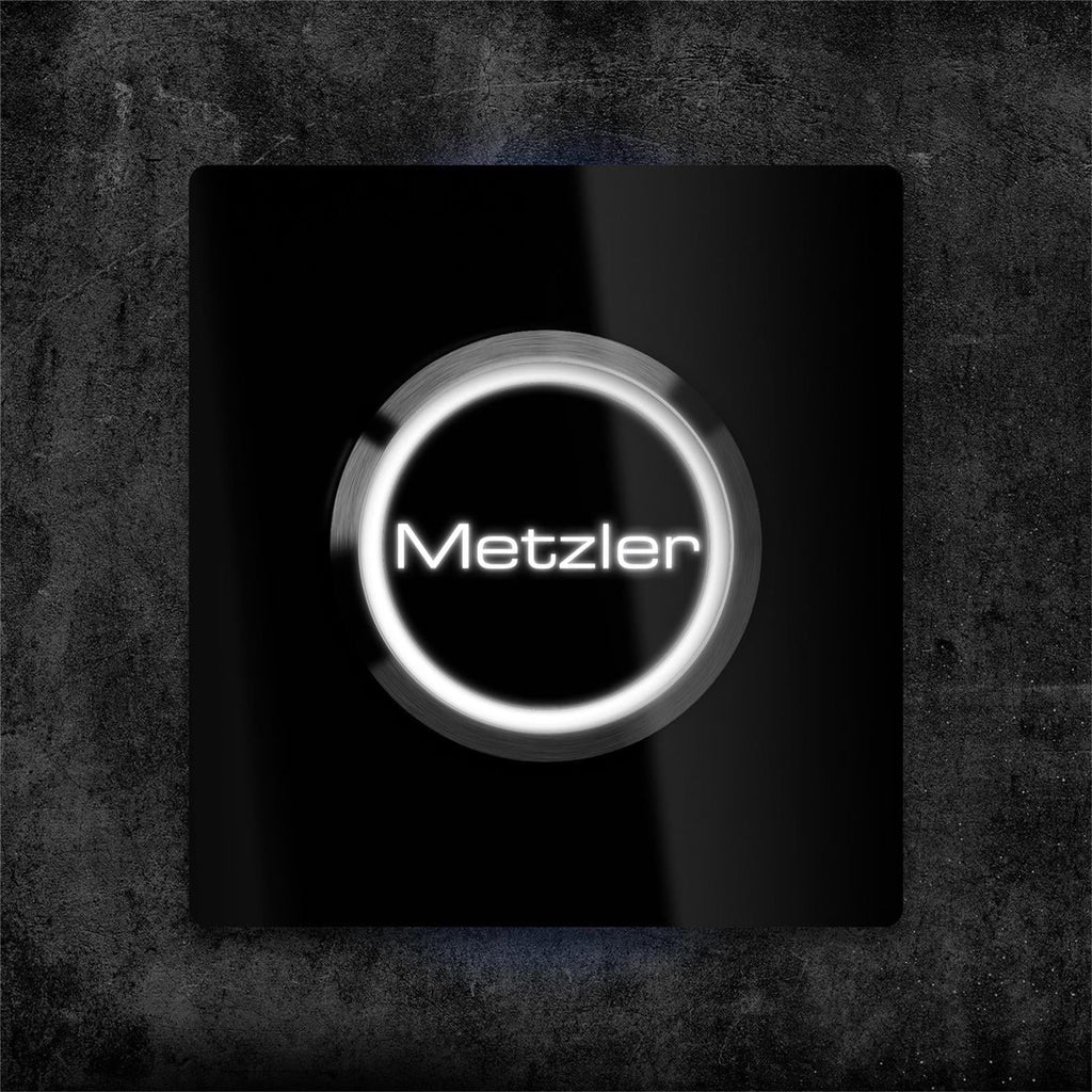Metzler quadratische Türklingel mit LED Gravur + Klingeltaster | Luna