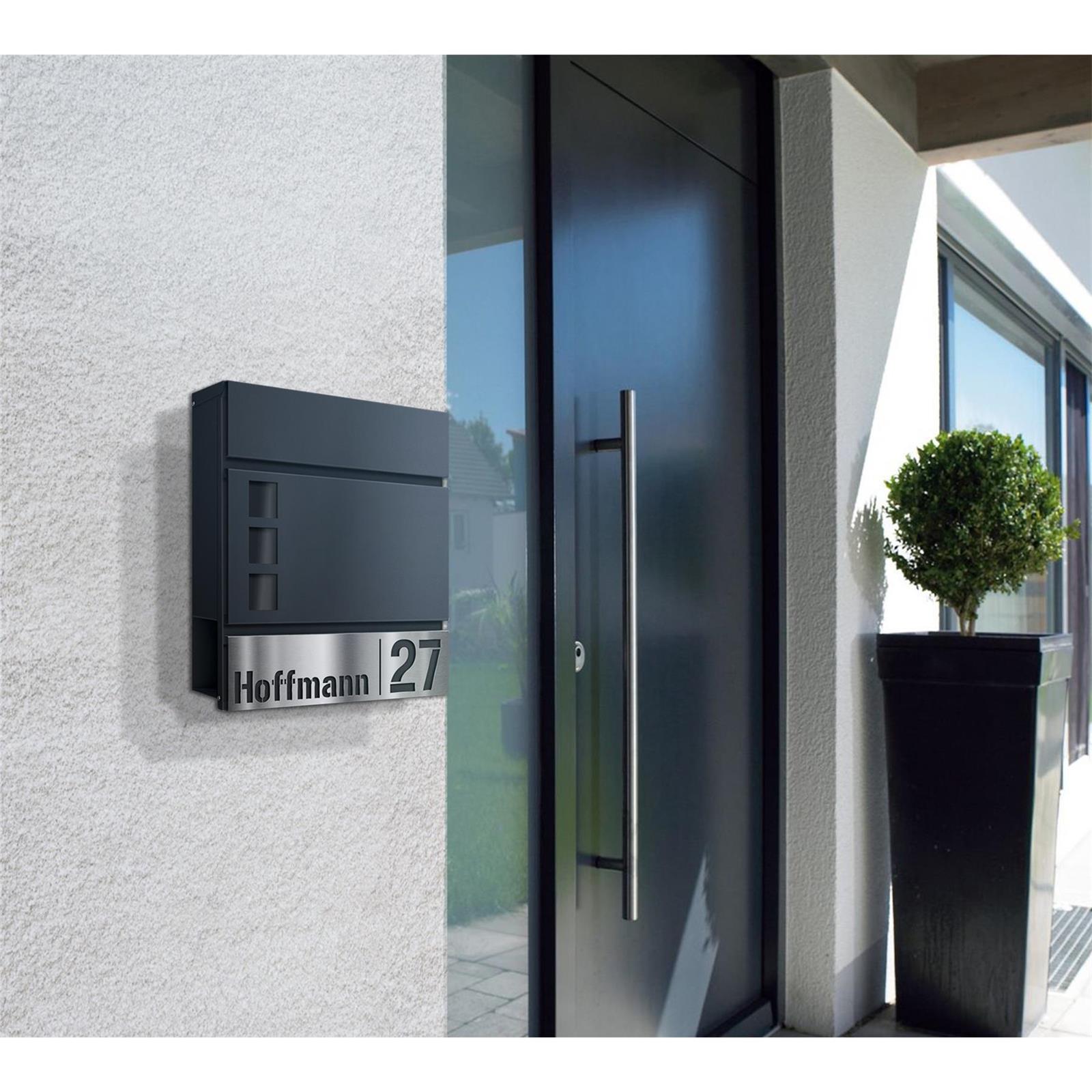 Metzler Briefkasten mit personalisierter Edelstahlblende und Sichtfenstern | Svena