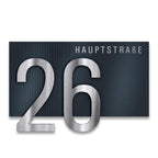 Hausnummernschild Anthrazit mit Straße & Ziffer aus Edelstahl
