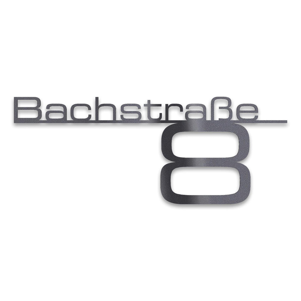 Schriftzug mit Straße & Hausnummer aus Edelstahl in DB703 Eisenglimmer