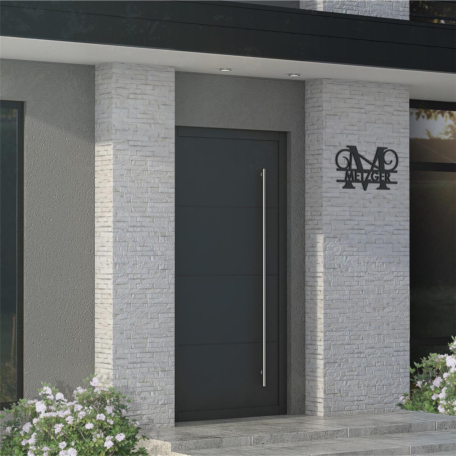 Personalisiertes Namensschild mit Monogramm in Anthrazit RAL 7016