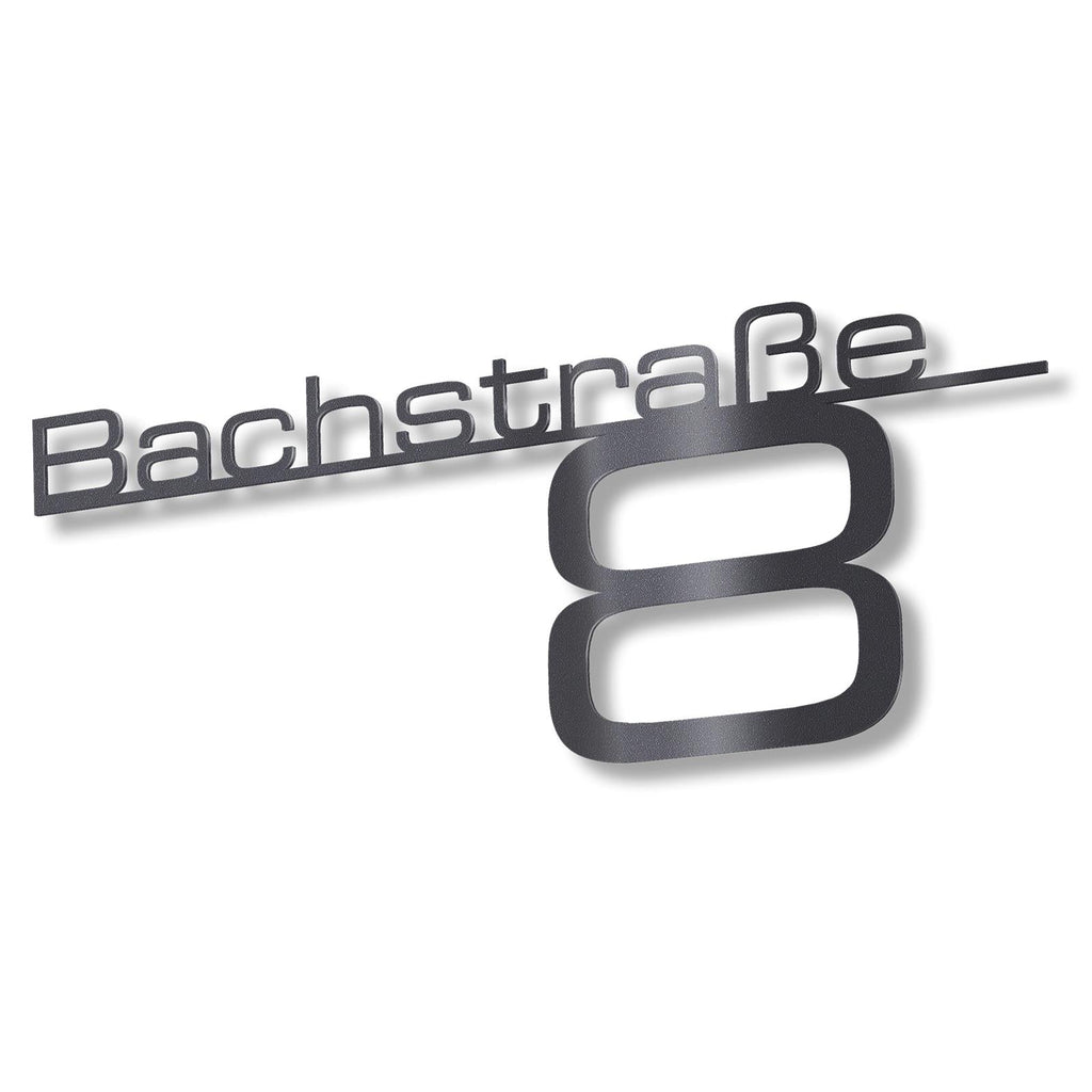 Metzler Edelstahl Schriftzug mit Straße & Hausnummer | Bach