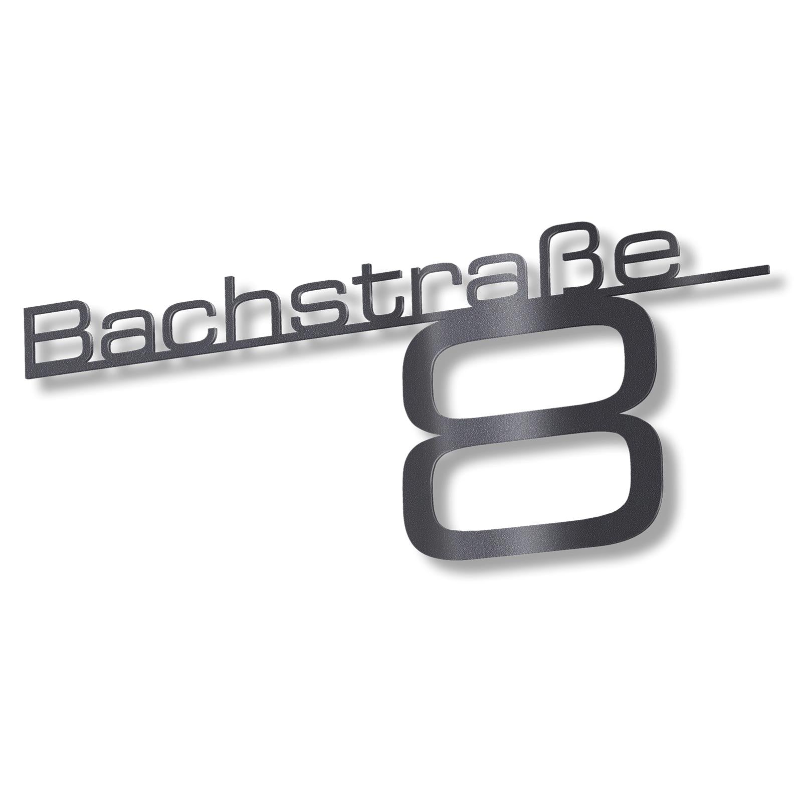 Metzler Edelstahl Schriftzug mit Straße & Hausnummer | Bach