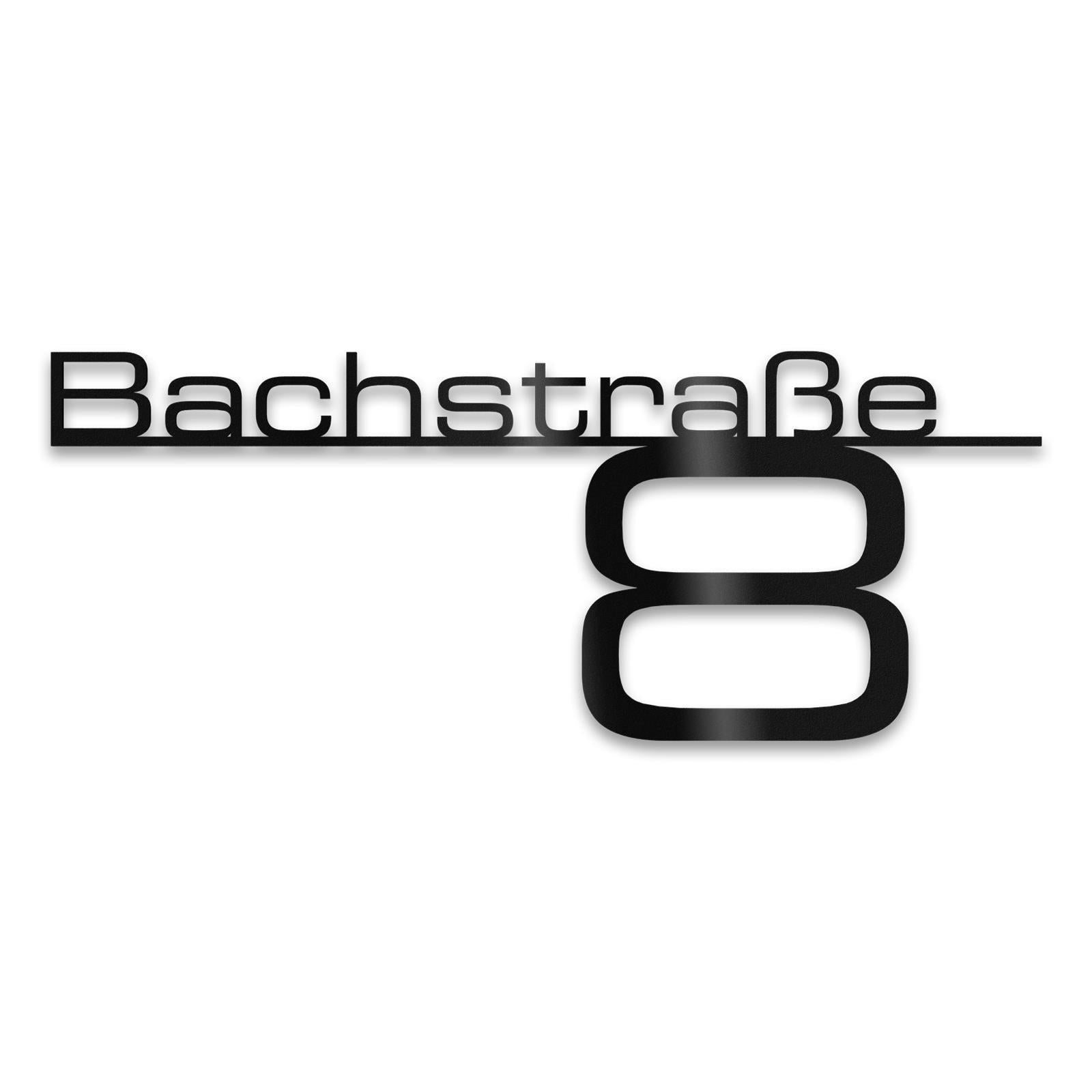 Metzler Edelstahl Schriftzug mit Straße & Hausnummer | Bach
