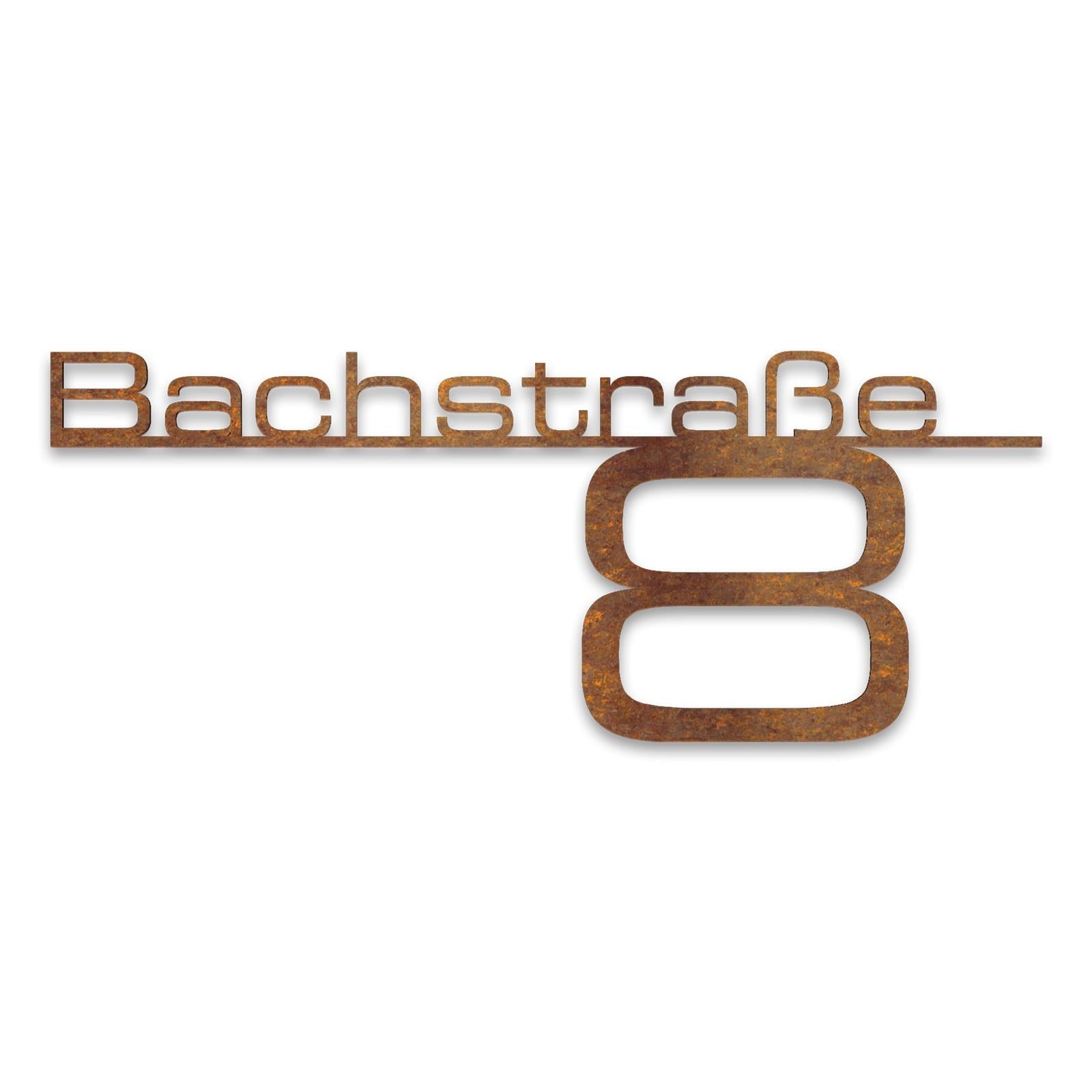 Metzler Edelstahl Schriftzug mit Straße & Hausnummer | Bach