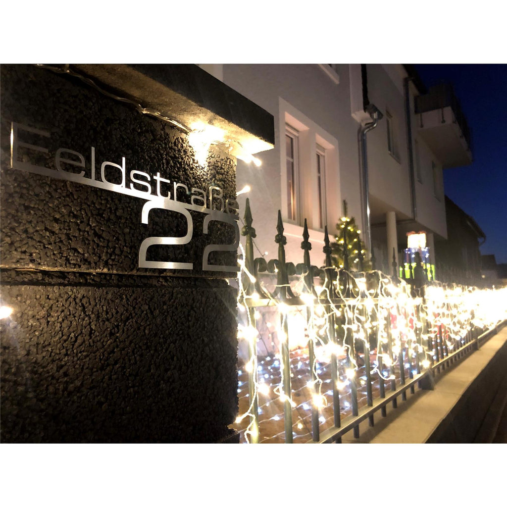 Schriftzug mit Straße & Hausnummer aus Edelstahl