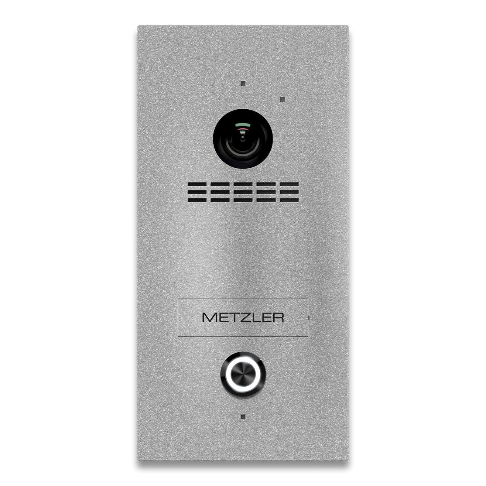 Metzler VDM10 Video-Türsprechanlage, Edelstahl RAL9007 Graualuminium, 1 Klingeltaster, Modell Kian, Aufputz, 2-Draht IP